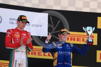 World © Octane Photographic Ltd. FIA Formula 2 (F2) - Race 1. Charles Leclerc – Prema Racing (1st) and Oliver Rowland – DAMS (3rd). Circuit de Barcelona - Catalunya, Spain. Friday 12th May 2017. Digital Ref:1819LB1D2461