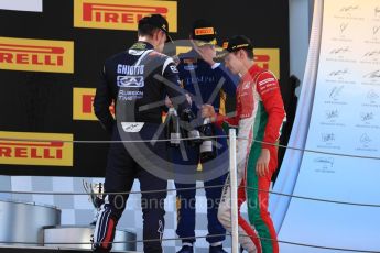 World © Octane Photographic Ltd. FIA Formula 2 (F2) - Race 1. Charles Leclerc – Prema Racing (1st), Luca Ghiotto – Russian Time (2nd) and Oliver Rowland – DAMS (3rd). Circuit de Barcelona - Catalunya, Spain. Friday 12th May 2017. Digital Ref:1819LB1D2494