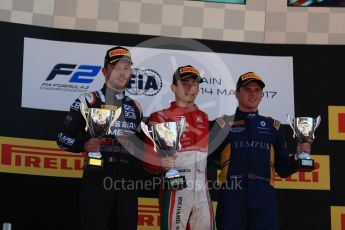 World © Octane Photographic Ltd. FIA Formula 2 (F2) - Race 1. Charles Leclerc – Prema Racing (1st), Luca Ghiotto – Russian Time (2nd) and Oliver Rowland – DAMS (3rd). Circuit de Barcelona - Catalunya, Spain. Friday 12th May 2017. Digital Ref:1819LB1D2506