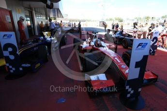 World © Octane Photographic Ltd. FIA Formula 2 (F2) - Race 1. Charles Leclerc – Prema Racing (1st), Luca Ghiotto – Russian Time (2nd) and Oliver Rowland – DAMS (3rd). Circuit de Barcelona - Catalunya, Spain. Friday 12th May 2017. Digital Ref:1819LB2D8541