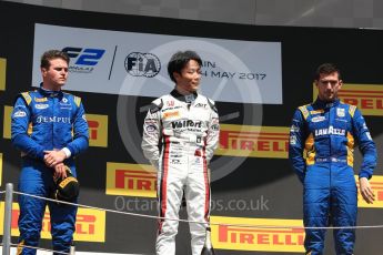 World © Octane Photographic Ltd. FIA Formula 2 (F2) - Race 2. Nobuharu Matsushita (1st) – ART Grand Prix with Oliver Rowland (2nd) and Nicolas Latifi (3rd) – DAMS . Circuit de Barcelona - Catalunya, Spain. Sunday 14th May 2017. Digital Ref:1822LB1D3327