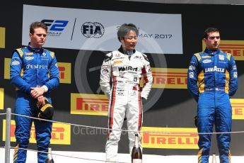 World © Octane Photographic Ltd. FIA Formula 2 (F2) - Race 2. Nobuharu Matsushita (1st) – ART Grand Prix with Oliver Rowland (2nd) and Nicolas Latifi (3rd) – DAMS . Circuit de Barcelona - Catalunya, Spain. Sunday 14th May 2017. Digital Ref:1822LB1D3336