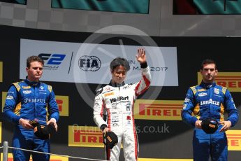 World © Octane Photographic Ltd. FIA Formula 2 (F2) - Race 2. Nobuharu Matsushita (1st) – ART Grand Prix with Oliver Rowland (2nd) and Nicolas Latifi (3rd) – DAMS . Circuit de Barcelona - Catalunya, Spain. Sunday 14th May 2017. Digital Ref:1822LB1D3347