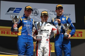World © Octane Photographic Ltd. FIA Formula 2 (F2) - Race 2. Nobuharu Matsushita (1st) – ART Grand Prix with Oliver Rowland (2nd) and Nicolas Latifi (3rd) – DAMS . Circuit de Barcelona - Catalunya, Spain. Sunday 14th May 2017. Digital Ref:1822LB1D3392