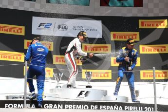 World © Octane Photographic Ltd. FIA Formula 2 (F2) - Race 2. Nobuharu Matsushita (1st) – ART Grand Prix with Oliver Rowland (2nd) and Nicolas Latifi (3rd) – DAMS . Circuit de Barcelona - Catalunya, Spain. Sunday 14th May 2017. Digital Ref:1822LB1D3405
