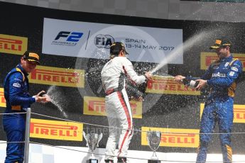 World © Octane Photographic Ltd. FIA Formula 2 (F2) - Race 2. Nobuharu Matsushita (1st) – ART Grand Prix with Oliver Rowland (2nd) and Nicolas Latifi (3rd) – DAMS . Circuit de Barcelona - Catalunya, Spain. Sunday 14th May 2017. Digital Ref:1822LB1D3415