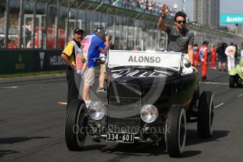 World © Octane Photographic Ltd. Formula 1 - Australian Grand Prix - Drivers Parade. Fernando Alonso - McLaren Honda MCL32. Albert Park Circuit. Sunday 26th March 2017. Digital Ref: 1801LB1D5643