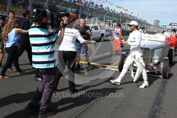 World © Octane Photographic Ltd. Formula 1 - Australian Grand Prix - Drivers Parade. Lewis Hamilton - Mercedes AMG Petronas F1 W08 EQ Energy+. Albert Park Circuit. Sunday 26th March 2017. Digital Ref: 1801LB2D5421