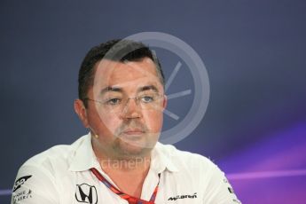 World © Octane Photographic Ltd. Formula 1 - Australian Grand Prix - FIA Team Press Conference. Eric Boullier - Racing Director of McLaren Honda. Albert Park Circuit. Friday 24th March 2017. Digital Ref: 1795LB1D2825