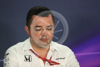 World © Octane Photographic Ltd. Formula 1 - Australian Grand Prix - FIA Team Press Conference. Eric Boullier - Racing Director of McLaren Honda. Albert Park Circuit. Friday 24th March 2017. Digital Ref: 1795LB1D2878