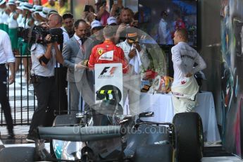 World © Octane Photographic Ltd. Formula 1 - Australian Grand Prix - Podium. Sebastian Vettel - Scuderia Ferrari SF70H, Lewis Hamilton and Valtteri Bottas - Mercedes AMG Petronas F1 W08 EQ Energy+. Albert Park Circuit. Sunday 26th March 2017. Digital Ref: 1803LB1D7230