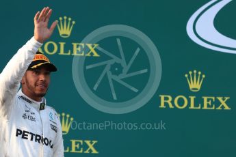 World © Octane Photographic Ltd. Formula 1 - Australian Grand Prix - Podium. Lewis Hamilton - Mercedes AMG Petronas F1 W08 EQ Energy+. Albert Park Circuit. Sunday 26th March 2017. Digital Ref: 1803LB1D7298