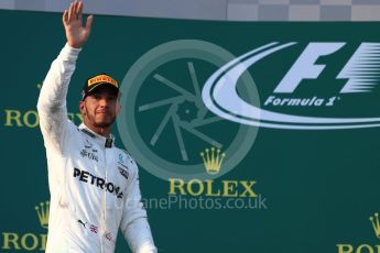 World © Octane Photographic Ltd. Formula 1 - Australian Grand Prix - Podium. Lewis Hamilton - Mercedes AMG Petronas F1 W08 EQ Energy+. Albert Park Circuit. Sunday 26th March 2017. Digital Ref: 1803LB1D7303