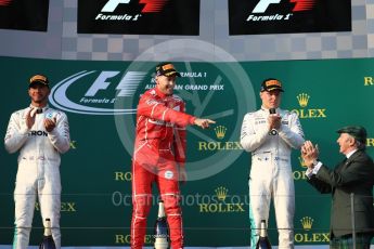 World © Octane Photographic Ltd. Formula 1 - Australian Grand Prix - Podium. Sebastian Vettel - Scuderia Ferrari SF70H, Lewis Hamilton and Valtteri Bottas - Mercedes AMG Petronas F1 W08 EQ Energy+. Albert Park Circuit. Sunday 26th March 2017. Digital Ref: 1803LB1D7366