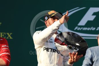 World © Octane Photographic Ltd. Formula 1 - Australian Grand Prix - Podium. Lewis Hamilton - Mercedes AMG Petronas F1 W08 EQ Energy+. Albert Park Circuit. Sunday 26th March 2017. Digital Ref: 1803LB1D7582