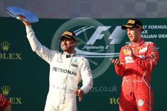 World © Octane Photographic Ltd. Formula 1 - Australian Grand Prix - Podium. Lewis Hamilton - Mercedes AMG Petronas F1 W08 EQ Energy+. Albert Park Circuit. Sunday 26th March 2017. Digital Ref: 1803LB1D7598