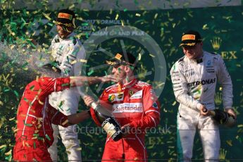 World © Octane Photographic Ltd. Formula 1 - Australian Grand Prix - Podium. Sebastian Vettel - Scuderia Ferrari SF70H, Lewis Hamilton and Valtteri Bottas - Mercedes AMG Petronas F1 W08 EQ Energy+. Albert Park Circuit. Sunday 26th March 2017. Digital Ref: 1803LB1D7701