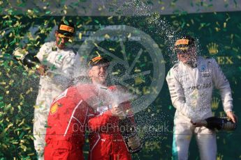 World © Octane Photographic Ltd. Formula 1 - Australian Grand Prix - Podium. Sebastian Vettel - Scuderia Ferrari SF70H, Lewis Hamilton and Valtteri Bottas - Mercedes AMG Petronas F1 W08 EQ Energy+. Albert Park Circuit. Sunday 26th March 2017. Digital Ref: 1803LB1D7707