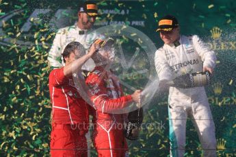 World © Octane Photographic Ltd. Formula 1 - Australian Grand Prix - Podium. Sebastian Vettel - Scuderia Ferrari SF70H, Lewis Hamilton and Valtteri Bottas - Mercedes AMG Petronas F1 W08 EQ Energy+. Albert Park Circuit. Sunday 26th March 2017. Digital Ref: 1803LB1D7732