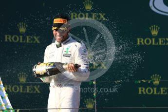 World © Octane Photographic Ltd. Formula 1 - Australian Grand Prix - Podium. Lewis Hamilton - Mercedes AMG Petronas F1 W08 EQ Energy+. Albert Park Circuit. Sunday 26th March 2017. Digital Ref: 1803LB1D7799