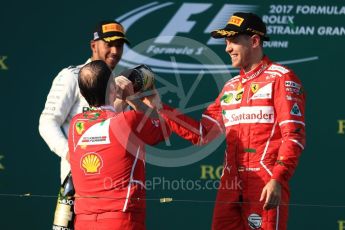 World © Octane Photographic Ltd. Formula 1 - Australian Grand Prix - Podium. Sebastian Vettel - Scuderia Ferrari SF70H. Albert Park Circuit. Sunday 26th March 2017. Digital Ref: 1803LB1D7816