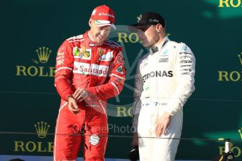 World © Octane Photographic Ltd. Formula 1 - Australian Grand Prix - Podium. Sebastian Vettel - Scuderia Ferrari SF70H and Valtteri Bottas - Mercedes AMG Petronas F1 W08 EQ Energy+. Albert Park Circuit. Sunday 26th March 2017. Digital Ref: 1803LB1D8003