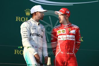 World © Octane Photographic Ltd. Formula 1 - Australian Grand Prix - Grid. Lewis Hamilton - Mercedes AMG Petronas F1 W08 EQ Energy+ and Sebastian Vettel - Scuderia Ferrari SF70H. Albert Park Circuit. Sunday 26th March 2017. Digital Ref: 1803LB1D8049