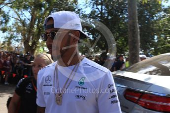 World © Octane Photographic Ltd. Formula 1 - Australian Grand Prix - Melbourne Walk. Lewis Hamilton - Mercedes AMG Petronas F1 W08 EQ Energy+. Albert Park Circuit. Saturday 25th March 2017. Digital Ref: 1796LB2D4946