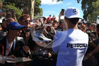 World © Octane Photographic Ltd. Formula 1 - Australian Grand Prix - Melbourne Walk. Lewis Hamilton - Mercedes AMG Petronas F1 W08 EQ Energy+. Albert Park Circuit. Saturday 25th March 2017. Digital Ref: 1796LB2D5022