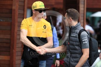 World © Octane Photographic Ltd. Formula 1 - Australian Grand Prix - Thursday Paddock. Stoffel Vandoorne - McLaren Honda and Nico Hulkenberg - Renault Sport F1 Team. Albert Park Circuit. Thursday 23rd March 2017. Digital Ref: 1789LB1D7876