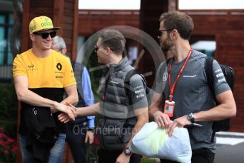 World © Octane Photographic Ltd. Formula 1 - Australian Grand Prix - Thursday Paddock. Stoffel Vandoorne - McLaren Honda and Nico Hulkenberg - Renault Sport F1 Team. Albert Park Circuit. Thursday 23rd March 2017. Digital Ref: 1789LB1D7880