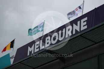 World © Octane Photographic Ltd. Formula 1 - Australian Grand Prix - Wednesday Setup. Melbourne signage with F1 flags. Albert Park Circuit. Wednesday 22nd March 2017. Digital Ref: 1788LB1D7795