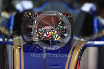 World © Octane Photographic Ltd. Formula 1 - Spanish Grand Prix Qualifying. Sauber F1 Team C36 steering wheel. Circuit de Barcelona - Catalunya, Spain. Saturday 13th May 2017. Digital Ref:1816LB1D1141