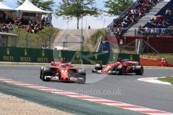 World © Octane Photographic Ltd. Formula 1 - Spanish Grand Prix Qualifying. Kimi Raikkonen and Sebastian Vettel - Scuderia Ferrari SF70H. Circuit de Barcelona - Catalunya, Spain. Saturday 13th May 2017. Digital Ref: 1818LB1D2023