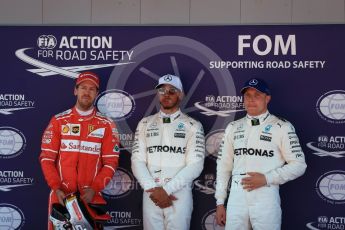 World © Octane Photographic Ltd. Formula 1 - Spanish Grand Prix Qualifying. Lewis Hamilton and Valtteri Bottas- Mercedes AMG Petronas F1 W08 EQ Energy+ and Sebastian Vettel - Scuderia Ferrari SF70H. Circuit de Barcelona - Catalunya, Spain. Saturday 13th May 2017. Digital Ref: 1818LB1D2318