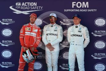 World © Octane Photographic Ltd. Formula 1 - Spanish Grand Prix Qualifying. Lewis Hamilton and Valtteri Bottas- Mercedes AMG Petronas F1 W08 EQ Energy+ and Sebastian Vettel - Scuderia Ferrari SF70H. Circuit de Barcelona - Catalunya, Spain. Saturday 13th May 2017. Digital Ref: 1818LB1D2324