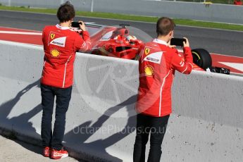 World © Octane Photographic Ltd. Formula 1 - Winter Test 2. Scuderia Ferrari team members watching the action on the pit exit. Circuit de Barcelona-Catalunya. Tuesday 7th March 2017. Digital Ref: 1784CB1D5339
