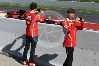 World © Octane Photographic Ltd. Formula 1 - Winter Test 2. Scuderia Ferrari team members watching the action on the pit exit. Circuit de Barcelona-Catalunya. Tuesday 7th March 2017. Digital Ref: 1784CB1D5344