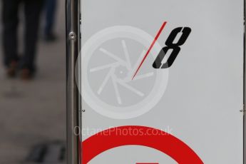 World © Octane Photographic Ltd. Formula 1 - Winter Test 2. Romain Grosjean's wheel trolley - Haas F1 Team VF-17. Circuit de Barcelona-Catalunya. Wednesday 8th March 2017. Digital Ref: 1785CB1D2065