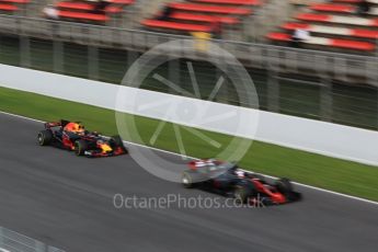 World © Octane Photographic Ltd. Formula 1 - Winter Test 2. Max Verstappen - Red Bull Racing RB13 and Romain Grosjean - Haas F1 Team VF-17. . Circuit de Barcelona-Catalunya. Wednesday 8th March 2017. Digital Ref:1785CB1D2296
