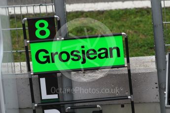 World © Octane Photographic Ltd. Formula 1 - Winter Test 2. Romain Grosjean' pit board - Haas F1 Team VF-17. Circuit de Barcelona-Catalunya. Wednesday 8th March 2017. Digital Ref: 1785CB1D5557