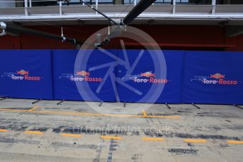 World © Octane Photographic Ltd. Formula 1 - Winter Test 2. Scuderia Toro Rosso garage. Circuit de Barcelona-Catalunya. Wednesday 8th March 2017. Digital Ref: 1785LB5D9542