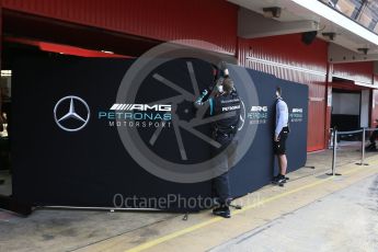 World © Octane Photographic Ltd. Formula 1 - Winter Test 2. Mercedes AMG Petronas garage. Circuit de Barcelona-Catalunya. Wednesday 8th March 2017. Digital Ref: 1785LB5D9546