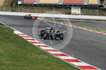 World © Octane Photographic Ltd. Formula 1 - Winter Test 2. Lewis Hamilton - Mercedes AMG Petronas F1 W08 EQ Energy+ and Stoffel Vandoorne - McLaren Honda MCL32. Circuit de Barcelona-Catalunya. Thursday 9th March 2017. Digital Ref:1786CB1D6392