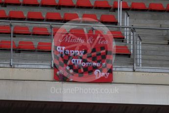 World © Octane Photographic Ltd. Formula 1 - Winter Test 2. Happy Women's Day flag. Circuit de Barcelona-Catalunya. Thursday 9th March 2017. Digital Ref: 1786LB1D4781