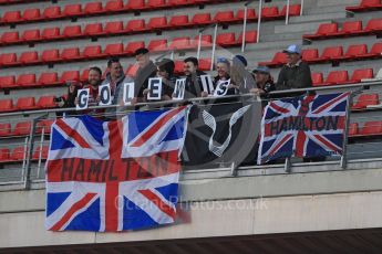 World © Octane Photographic Ltd. Formula 1 - Winter Test 2. Lewis Hamilton - Mercedes AMG Petronas F1 team fans with Go Lewis sign. Circuit de Barcelona-Catalunya. Thursday 9th March 2017. Digital Ref: 1786LB1D5320