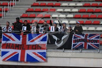 World © Octane Photographic Ltd. Formula 1 - Winter Test 2. Lewis Hamilton - Mercedes AMG Petronas F1 team fans with Go Lewis sign. Circuit de Barcelona-Catalunya. Thursday 9th March 2017. Digital Ref: 1786LB1D5326