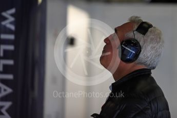 World © Octane Photographic Ltd. Formula 1 - Winter Test 2. Lance Strolls father, Lawrence Stroll in Williams Martini Racing garage. Circuit de Barcelona-Catalunya. Thursday 9th March 2017. Digital Ref: 1786LB1D5402