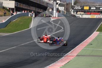 World © Octane Photographic Ltd. Formula 1 - Winter Test 2. Sebastian Vettel - Scuderia Ferrari SF70H and Daniil Kvyat - Scuderia Toro Rosso STR12. . Circuit de Barcelona-Catalunya. Thursday 9th March 2017. Digital Ref:1786LB1D6224