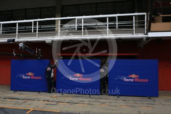 World © Octane Photographic Ltd. Formula 1 - Winter Test 2. Scuderia Toro Rosso garage. Circuit de Barcelona-Catalunya. Thursday 9th March 2017. Digital Ref: 1786LB5D9763